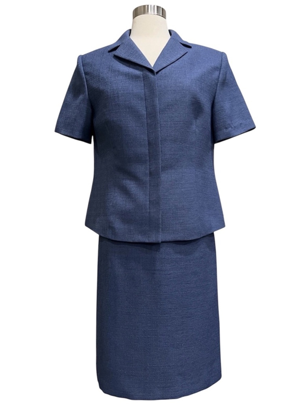 Le Suit Navy Blue Two-Piece Skirt Set - Jacket Short Sleeve Top & Pencil Skirt